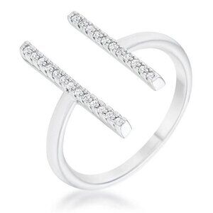 Wide Parallel Lines Open Band Cz Clear Cubic Zirconia Cross Silver Brass Ring 8